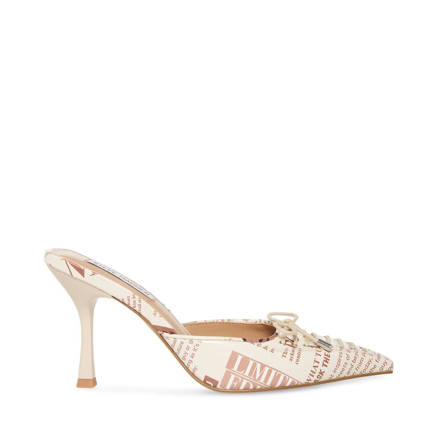 Mulas Steve Madden Brianne Newspaper Print Mujer Blancas | ES FQ814E